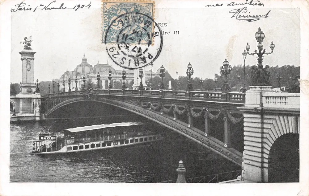 Brücke Alexandre-III — Ansicht der Seine mit Passagierboot — Verleger nicht sichtbar - Vorderseite