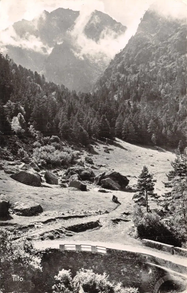 Tito — Ansicht des Brückens und des Tals — Verleger M. Berjaud, Tal der Aure - Vorderseite