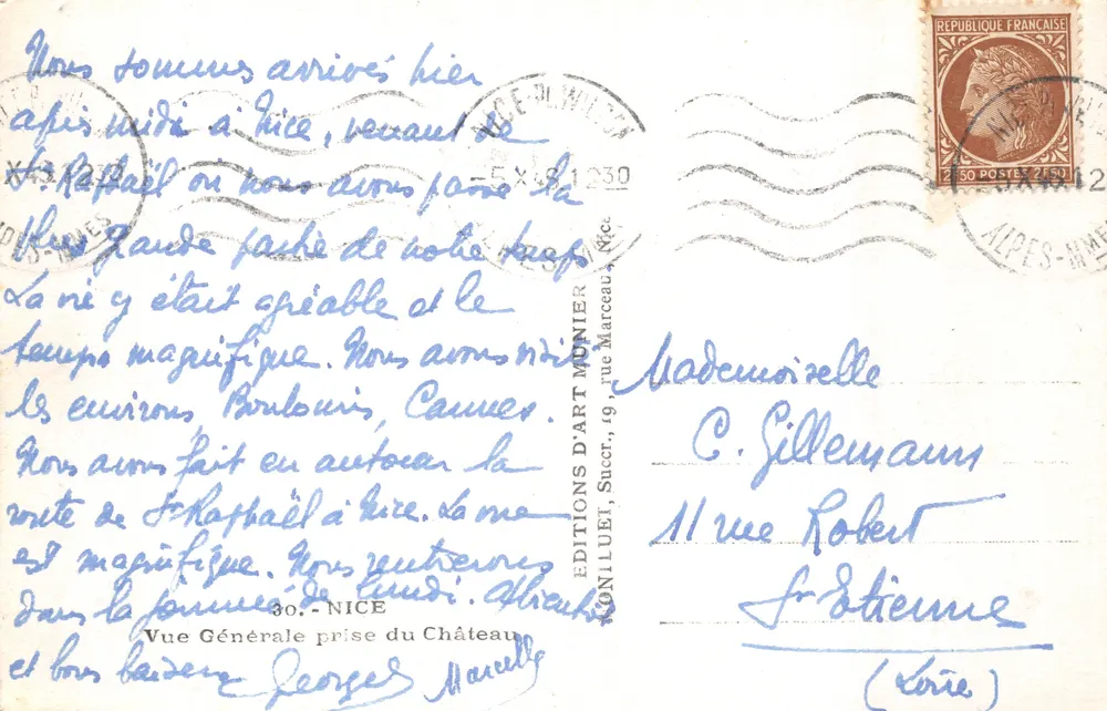 Vue Générale prise du Château — Nice — Éditions d'Art Munier - Verso