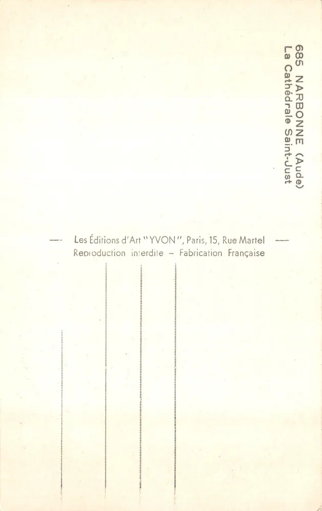 Kathedrale Saint-Just — Narbonne (Aude) — Editions d'Art YVON - Rückseite