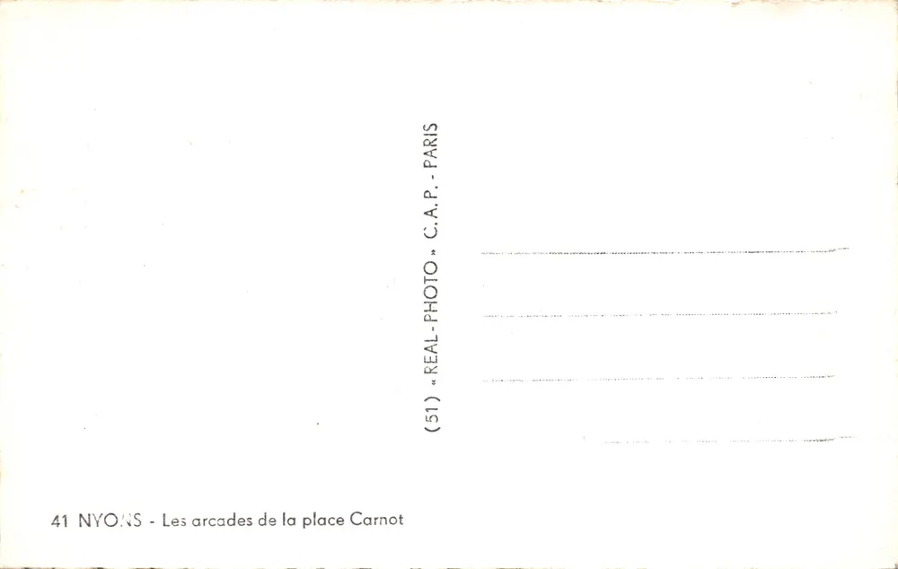 Nyons — Die Arcaden der Place Carnot — Verlag C.A.P. Nr. (51) - Rückseite