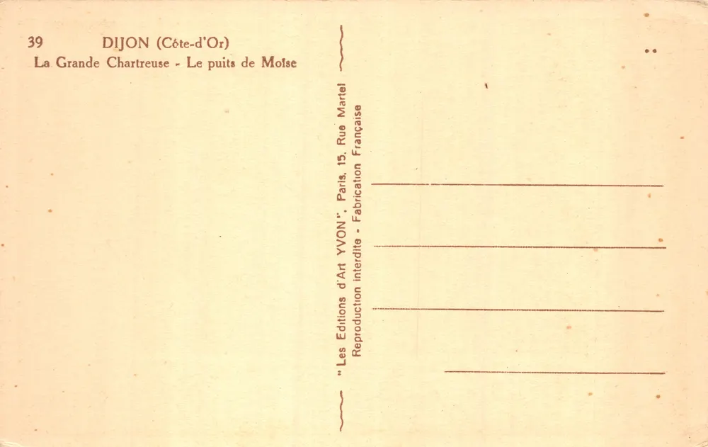 La Grande Chartreuse — Le puits de Moïse — Éditions YVON, Paris - Verso