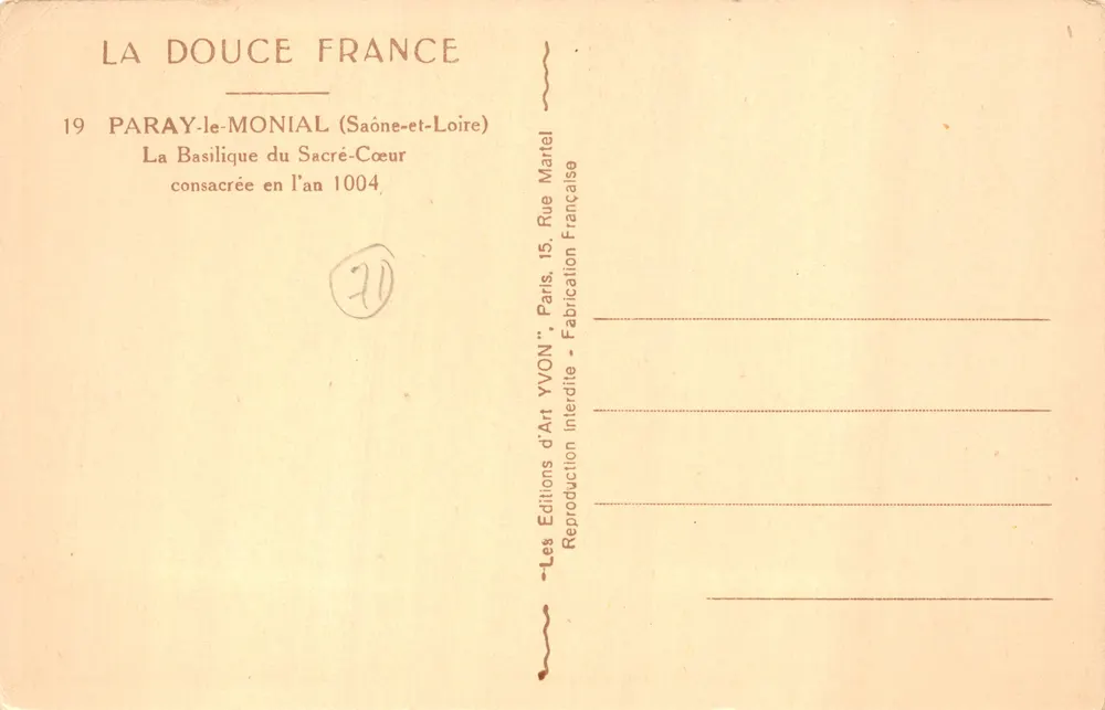 Paray-le-Monial — Basilika des Heiligen Herzens — Éditions d'Art YVON - Rückseite