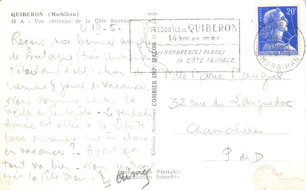 Quiberon (Morbihan) — Luftbild der Wilden Küste — Éditions Combier - Rückseite