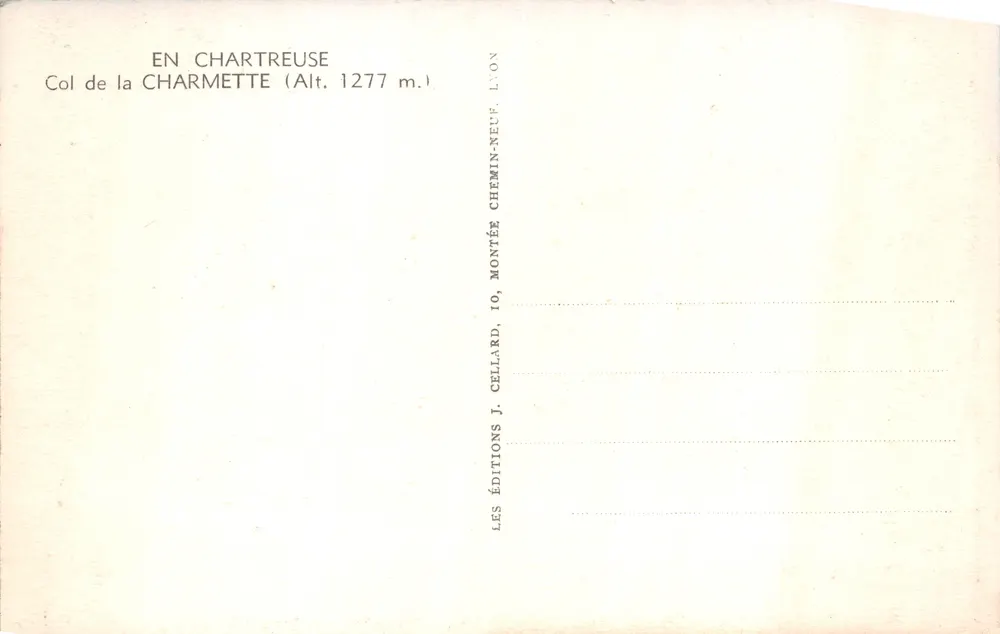 Col de la Charmette — Ansicht des Passes in Chartreuse — Éditions J. Cellard, Lyon - Rückseite