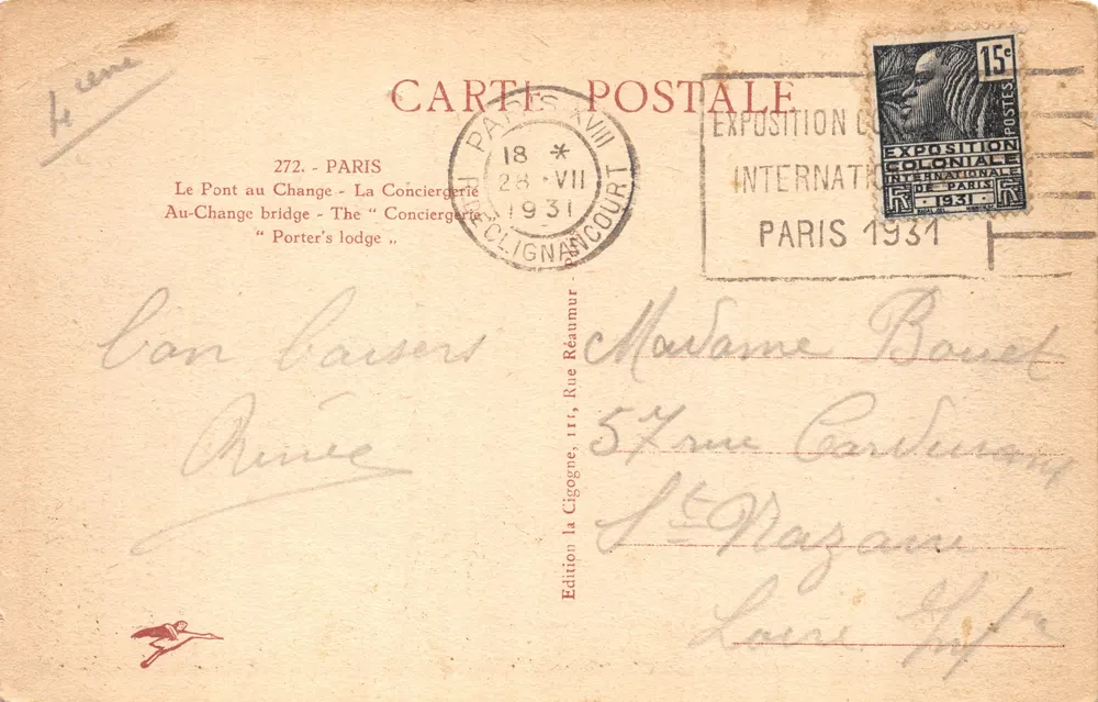 Der Pont au Change — Die Conciergerie — Edition La Cigogne, Nr. 272 - Rückseite