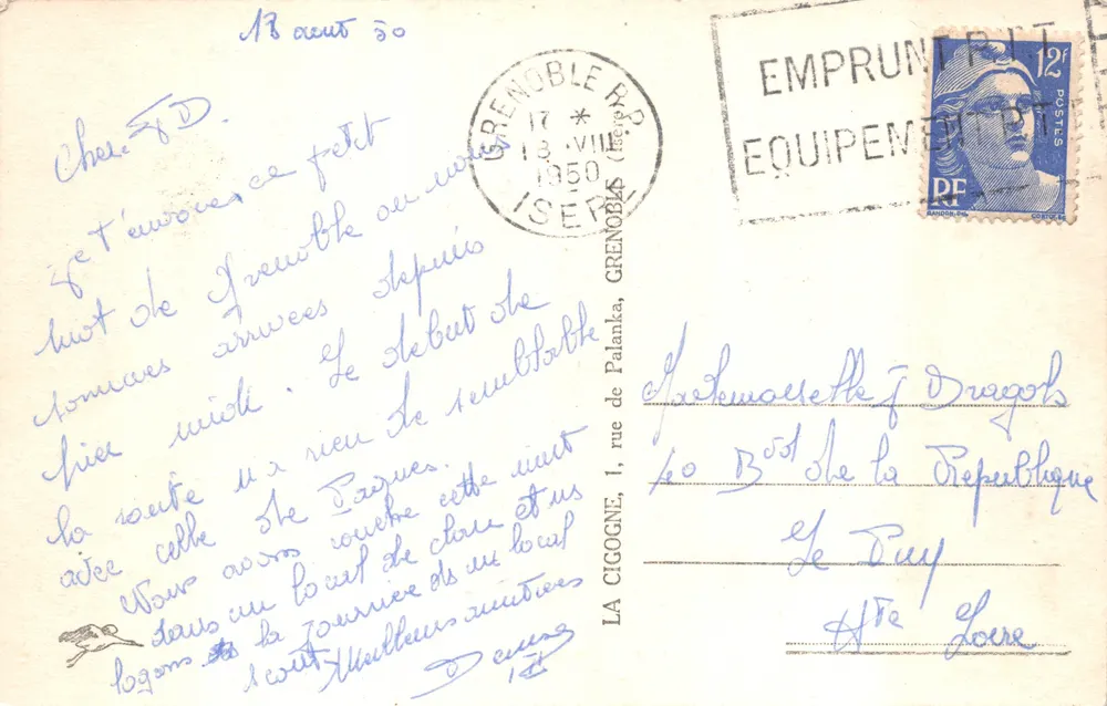 Grenoble (Isère) — Die Ufer. La Moucherotte (Höhe 1906 m) — Der Storch - Rückseite
