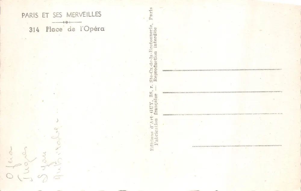 Place de l'Opéra — Opéra Garnier — éditeur GUY - पीछे