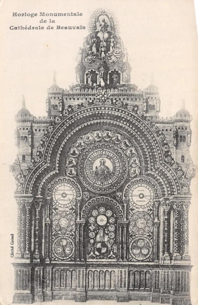 Monumentale Uhr der Kathedrale von Beauvais — gravurierte Illustration von Cliché Coisel - Vorderseite