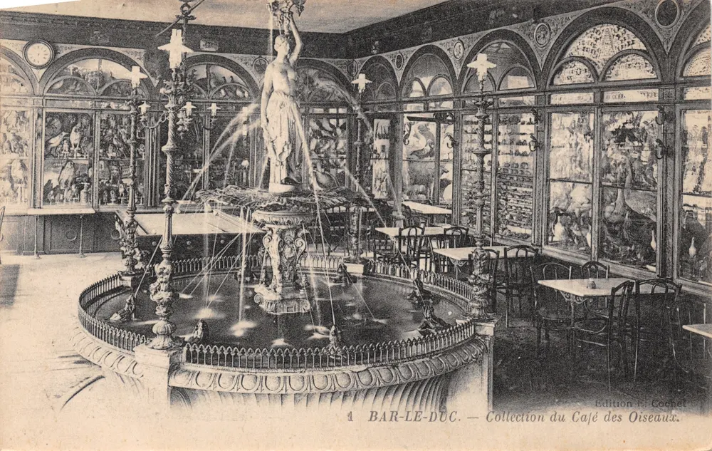 Bar-le-Duc — Innenraum des Café des Oiseaux mit zentraler Fontäne — Edition Cochet - Vorderseite