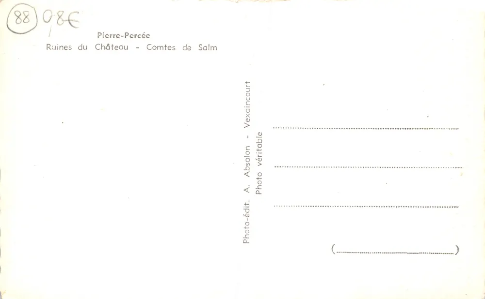 Ruinen des Schlosses — Pierre-Percée — Verlag A. Absalon - Vexaincourt - Rückseite