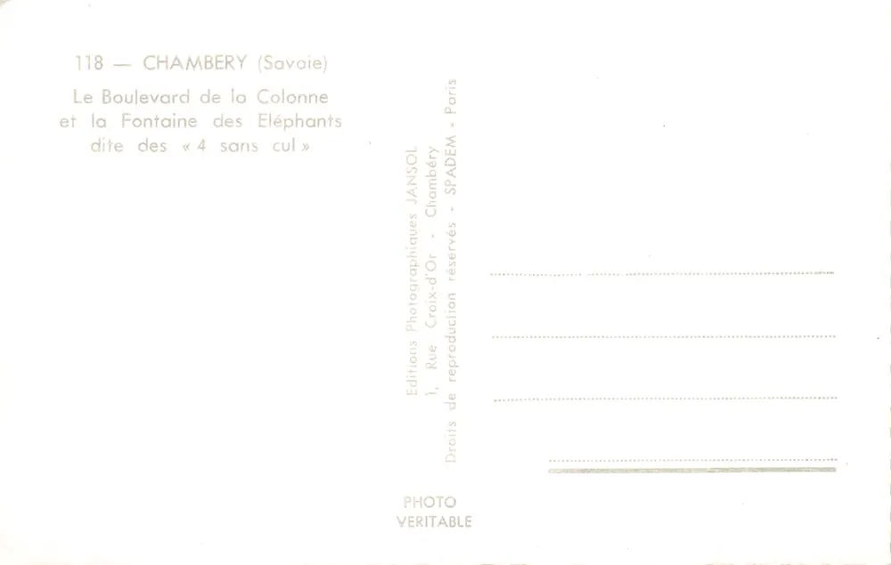 Chambery — Boulevard de la Colonne und Fontaine des 4 sans cul — Jansol - Rückseite