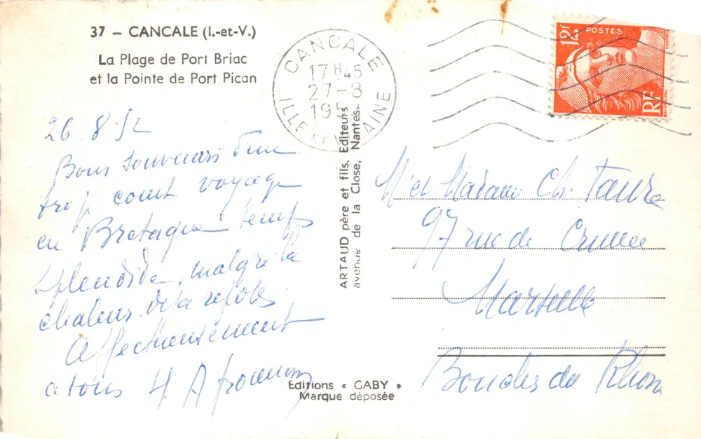 Strand von Port Briac — Spitze von Port Pican — Editions Gaby - Rückseite
