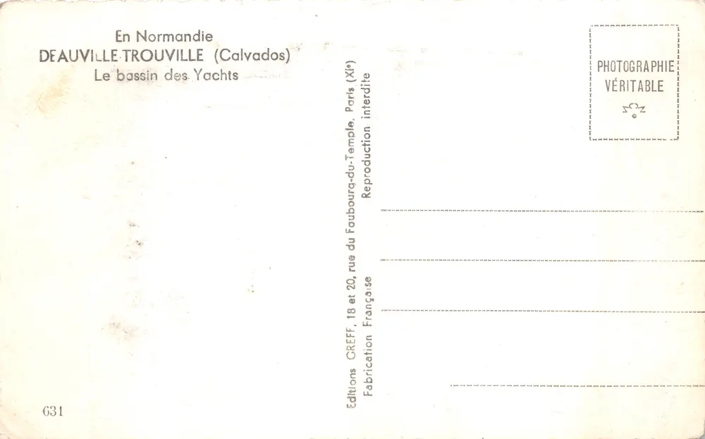 Deauville-Trouville — Ansicht des Yachtbeckens — Editions GREFF - Rückseite