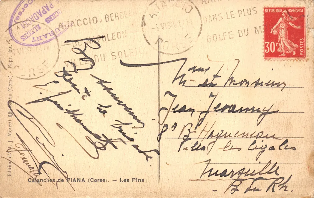 Les Pins — Calanches de Piana (Corse) — Éditeur J. Moretti - Verso
