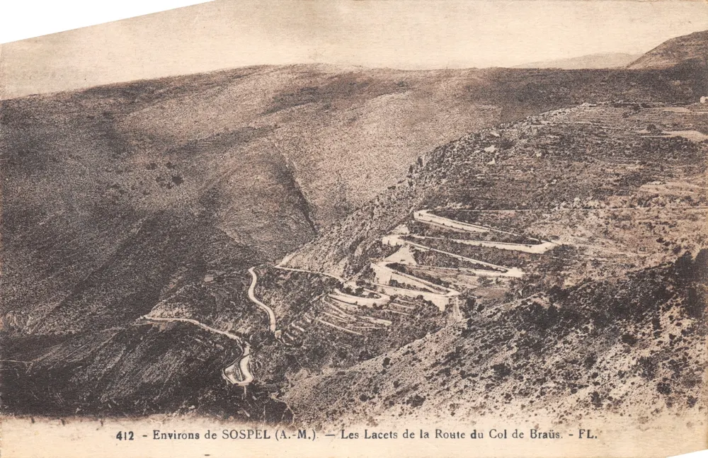 Umgebung von SOSPEL (A.-M.) — Die Schleifen der Straße zum Col de Braüs — FL. n°412 - Vorderseite