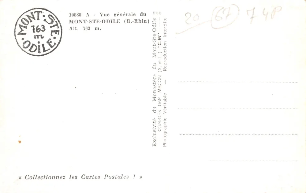 Mont-Saint-Odile — vue générale du monastère — éditeur Combiér Imp. Maccon - Verso