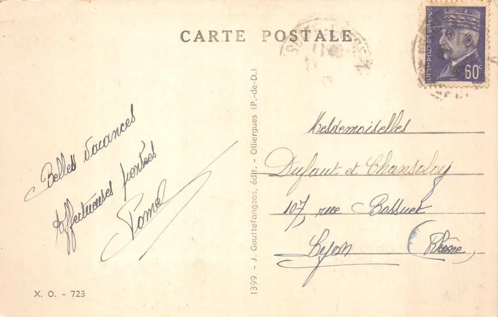 Mount-Dore und La Bourboule — Wasserfall Vernière — J. Gouttetfangeos, Verleger - Rückseite