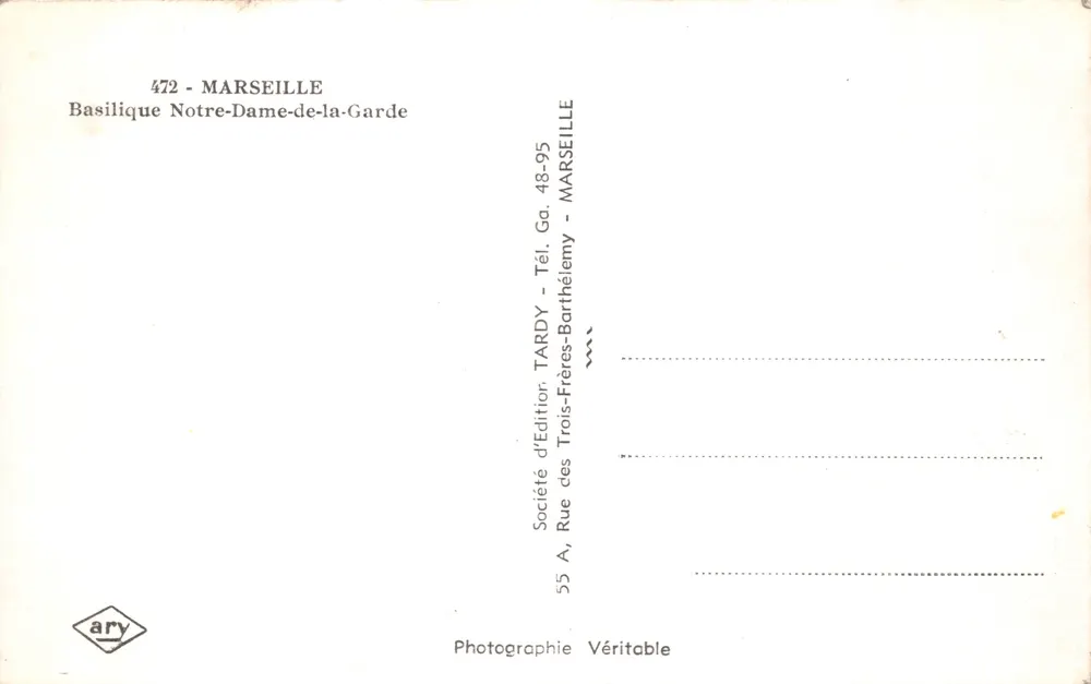 Basílica Notre-Dame-de-la-Garde — Marselha — editor TARDY - Verso