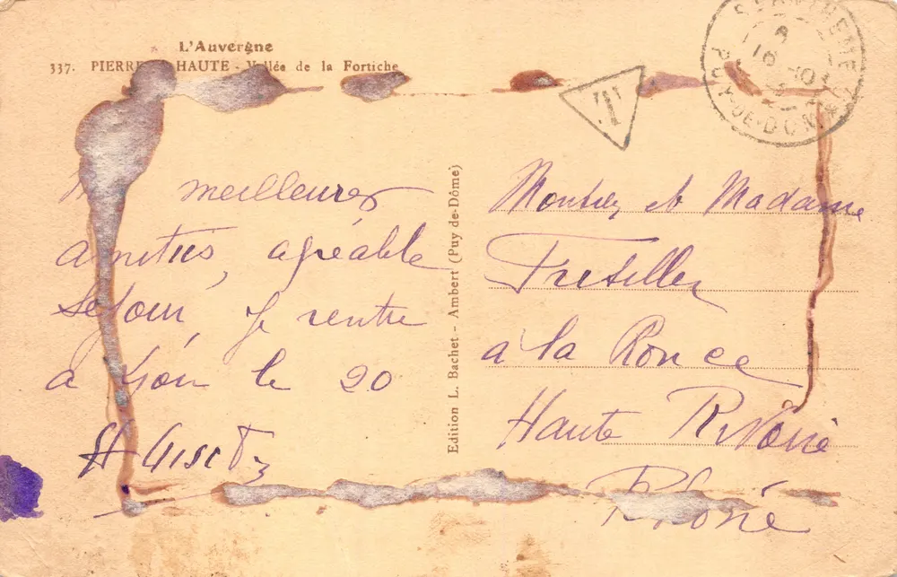Auvergne — Tal der Fortiche — Ausgabe L. Bachet - Ambert (Puy-de-Dôme) n° 337 - Rückseite