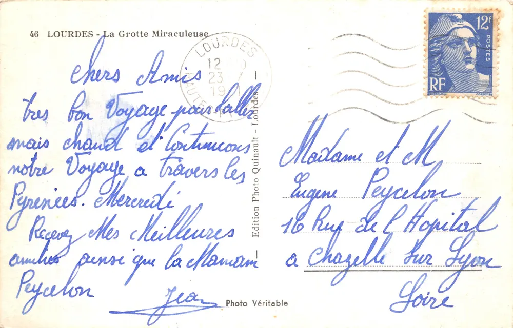 Lourdes — Die Wundergrotte — Antike Ansichtskarte Photo Edition n°46 - Rückseite