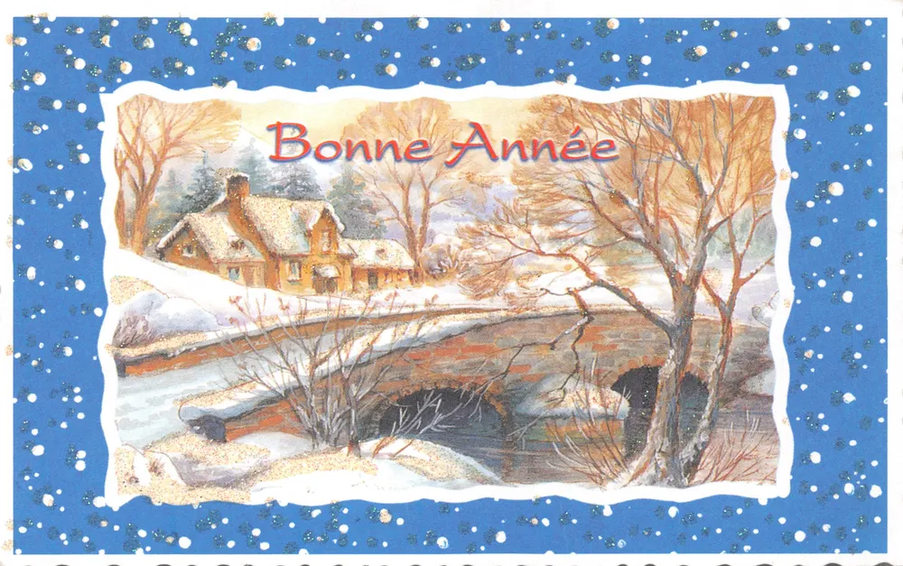 Winterlandschaft — schneekappte Haus und Brücke — Verleger nicht sichtbar - Vorderseite