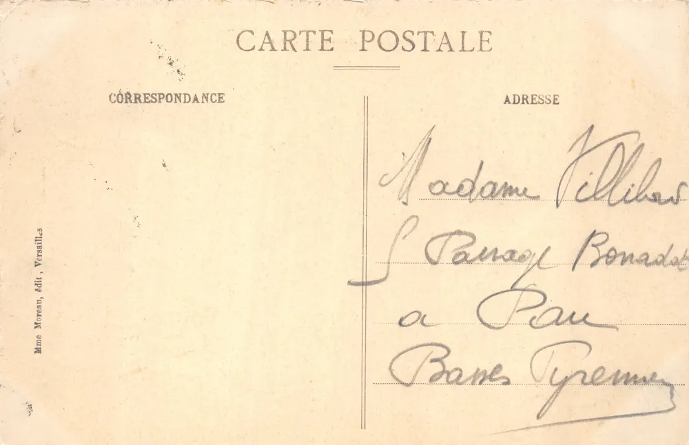 Versailles — Avenue de Paris — éditeur Mme Moreau, Versailles - Verso