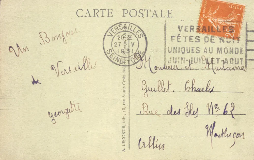 Versailles — Panorama des Schlosses und der Gärten — Verlag A.L., Nr. 133 - Rückseite