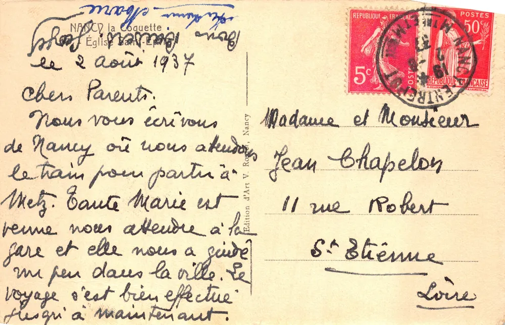Nancy - Église Saint-Épvre — façade gothique avec rosace, éditeur V. Roeder - Verso