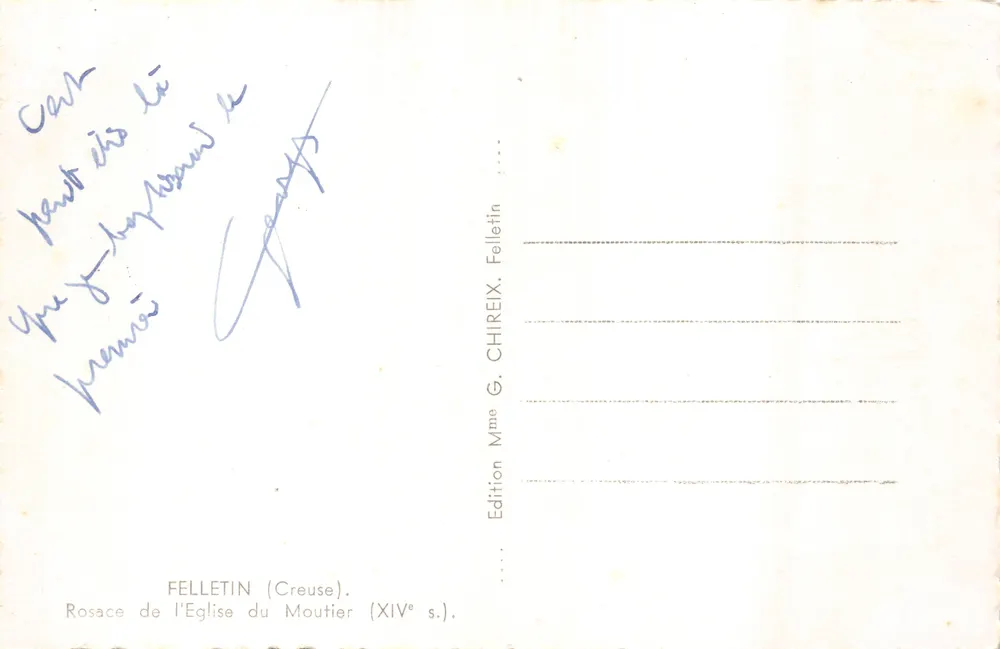 Rosette der Kirche des Moutier — Verlag FELLETIN (Creuse) - Rückseite