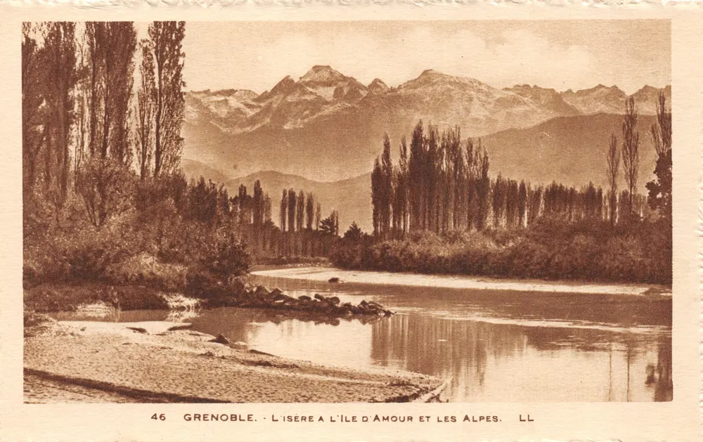Grenoble — Die Isère an der Île d'Amour und die Alpen — LL - Vorderseite