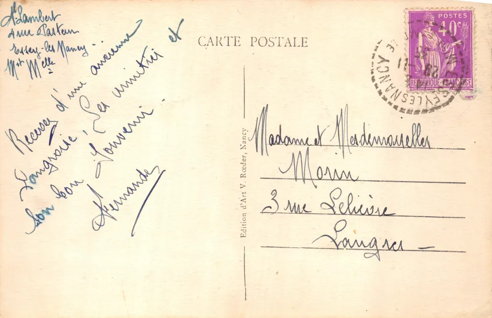 NANCY — Porte de la Craffe — Kunstausgabe V. Rœder, Nancy, Nr. 443 - Rückseite