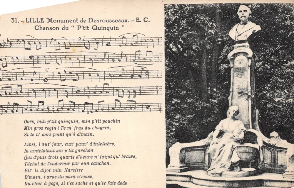 Lille - Denkmal von Desrousseaux - E. C. - Lied vom 'P'tit Quinquin' - Vorderseite