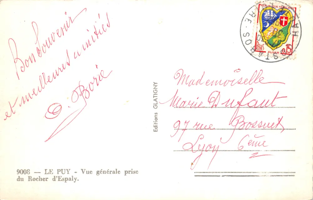Le Puy — Allgemeiner Blick von Rocher d'Espaly — Editions GLATIGNY, n° 9008 - Rückseite