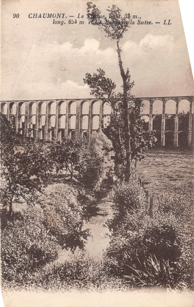Chaumoni — Der Viadukt, Länge 654 m, Höhe 53 m, und die Ufer der Suize — LL - Vorderseite