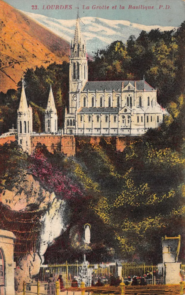 Lourdes — La Grotte et la Basilique — P.D. (éditeur P.D.) - Recto