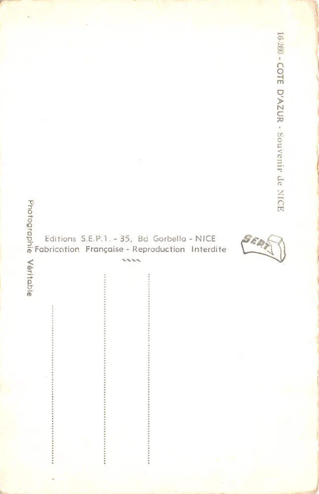 Ansicht der Promenade des Anglais — Nice — Verlag Éditions S.E.P.1 - Rückseite