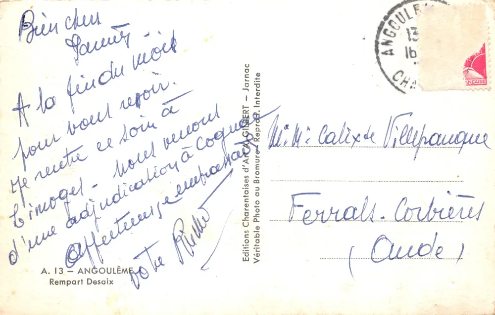 Ansicht der Stadt Angoulême — Verlag Gilber, Nr. A.13 - Rückseite