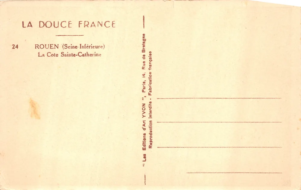 Ansicht von Rouen — Côte Sainte-Catherine — Art Editions YVON - Rückseite