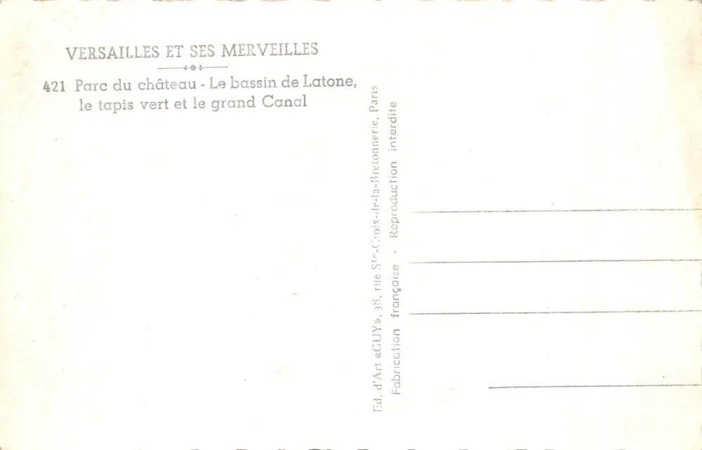Versailles — Der Bassin de Latone und der Große Kanal — Verlag GUY - Rückseite