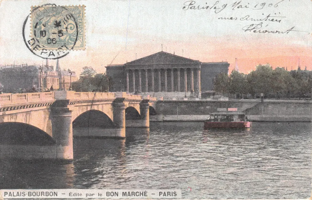 Palais Bourbon — Ansicht des Brückens und des Flusses — veröffentlicht von Le Bon Marché - Paris - Vorderseite