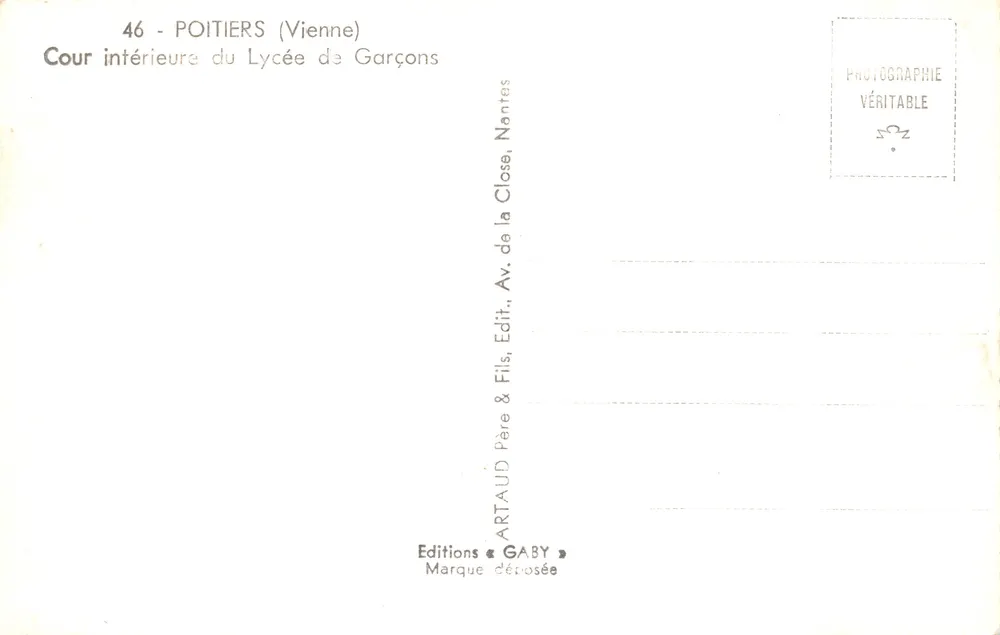 Innere Hof des Lycée de Garçons — Poitiers (Vienne) — Éditions Gaby, Nantes - Rückseite