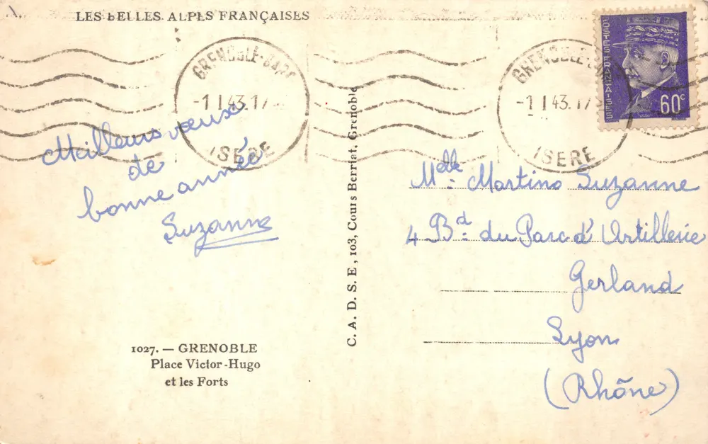 Grenoble — Place Victor-Hugo et les Forts — éditeur C.A.D.S.E. 1027 - Verso