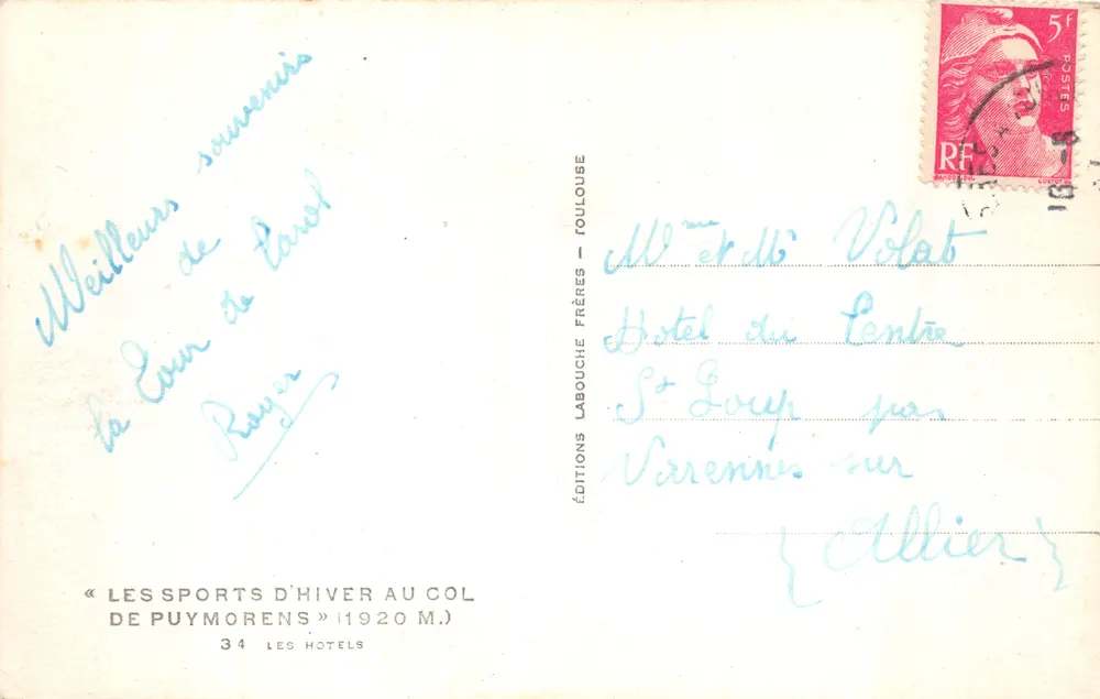 Col de Puymorens — Ansicht der Skistationen und Wintergebäude — Éditions Labouche Frères, Roussouse - Rückseite