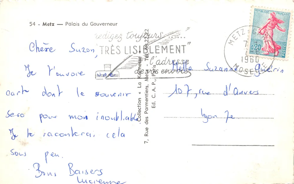 Metz — Palast des Gouverneurs — Verleger La Kemense, Nr. 54 - Rückseite