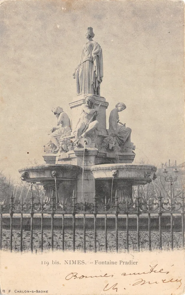 Nîmes — Fontaine Pradier — Verlag B.F. Chalon-s-Saône, Nr. 119 bis - Vorderseite