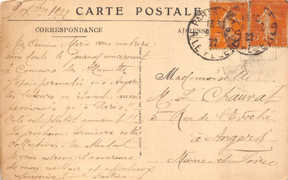 Basilika des Heiligen Herzens von Montmartre — Der Arbeitstisch — Antike Ansichtskarte N° 40 - Rückseite