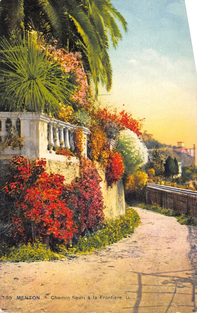 Menton — Caminho florido na fronteira — editor LL, n.º 185 - Frente