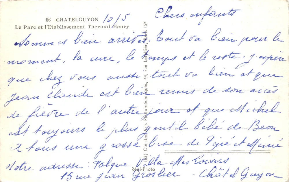 Der Park und das Thermalbad Henry — Châtelguyon — Verlag Cie des Arts Photographiques - Rückseite