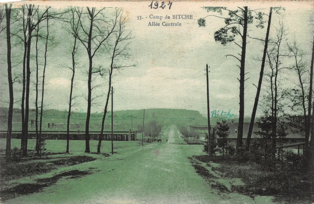 Camp de Bitche — Allée Centrale — Éditeur H. Schell, Bitche, n° 35 - आगे